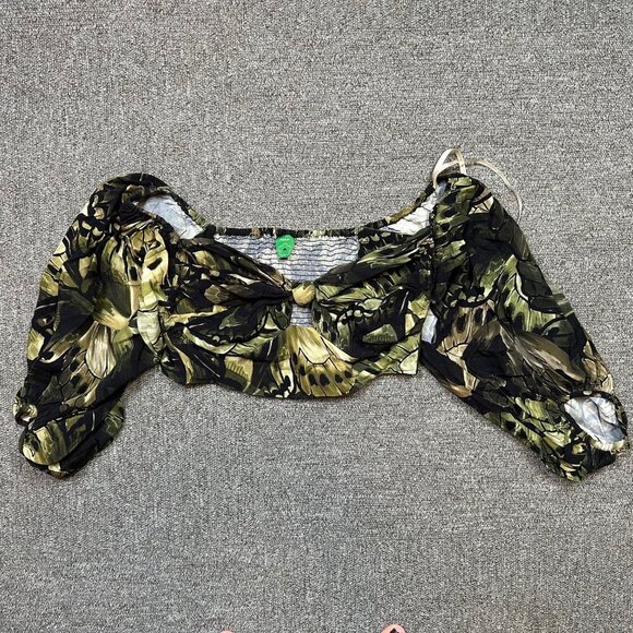 Farm Rio Butterfly Wing Green Print Cropped Vacation / Beach / Travel Top Size P - Picture 2 of 6